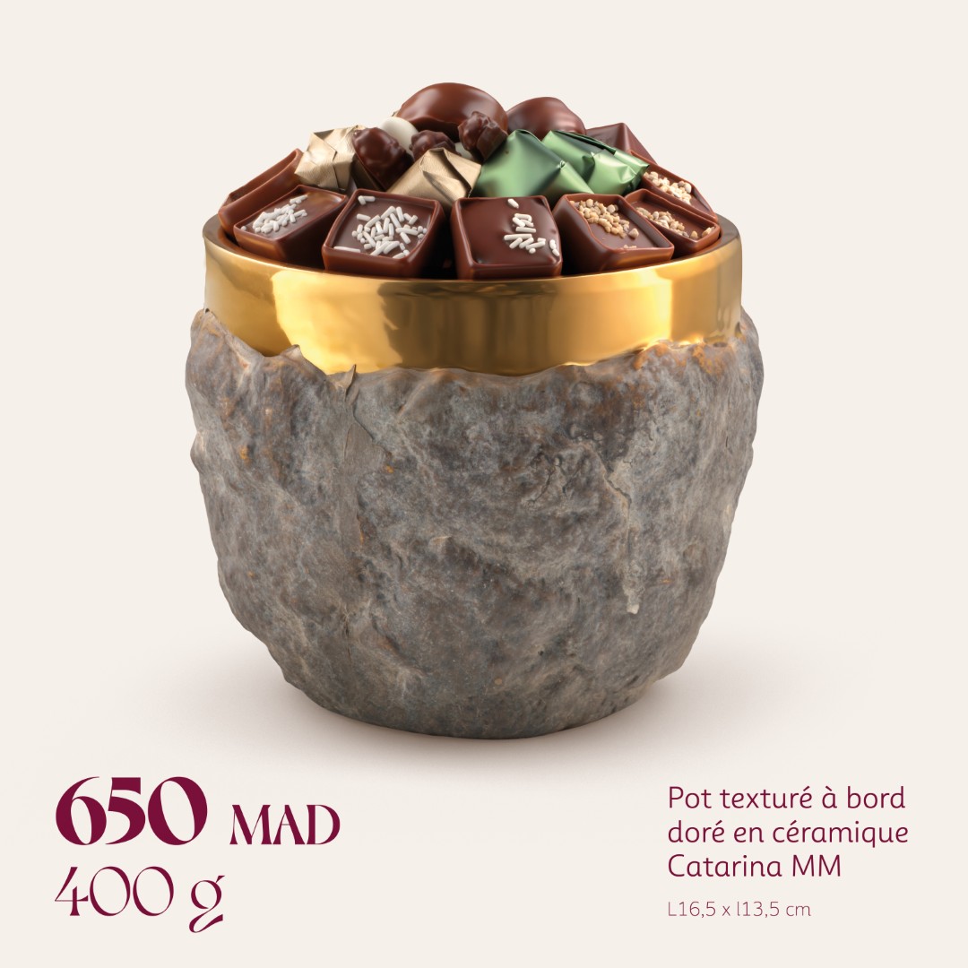 Pot texturé à bord doré en céramique Catarina